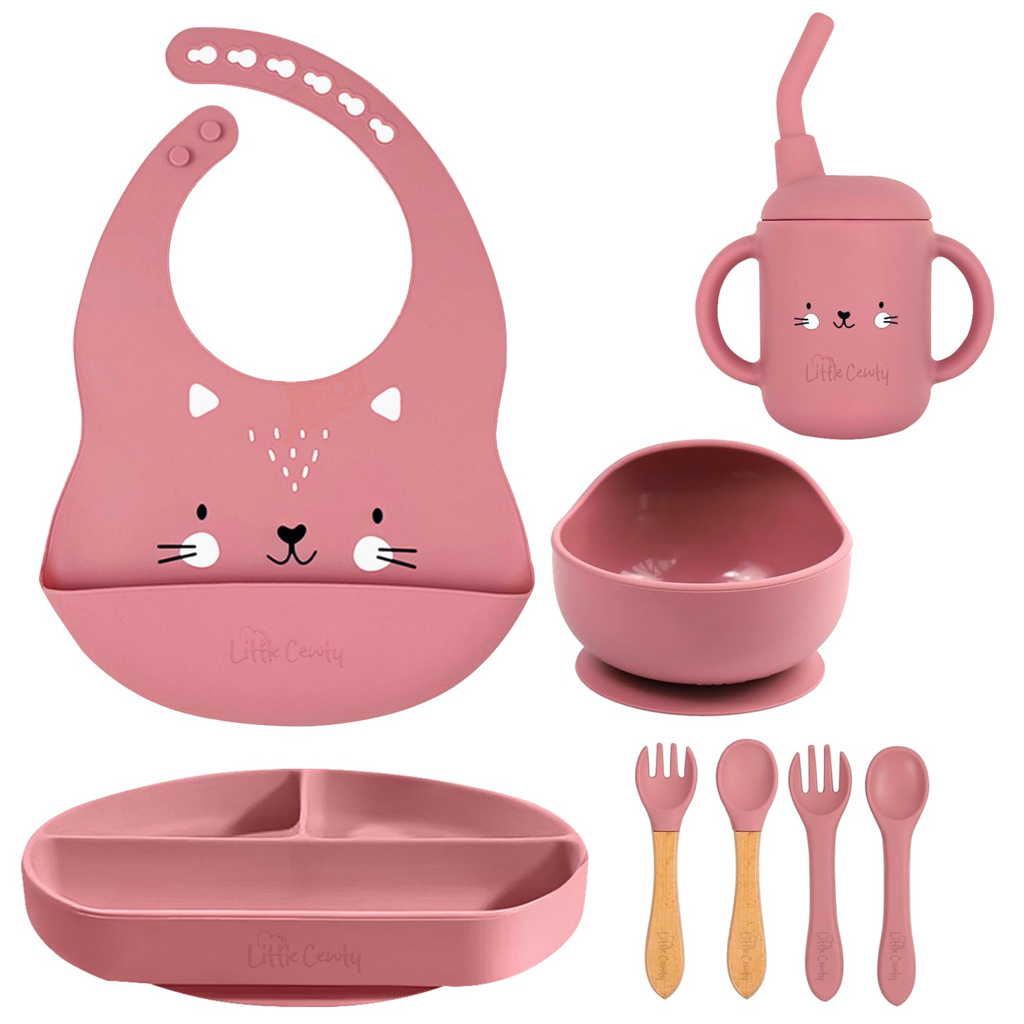 Little Cewty Pink 8Pcs Baby Feeding Set