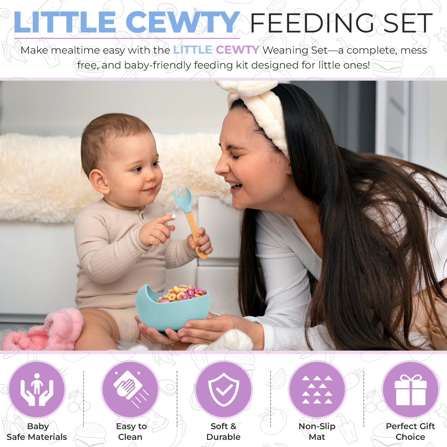 Little Cewty Blue 8Pcs Baby Feeding Set