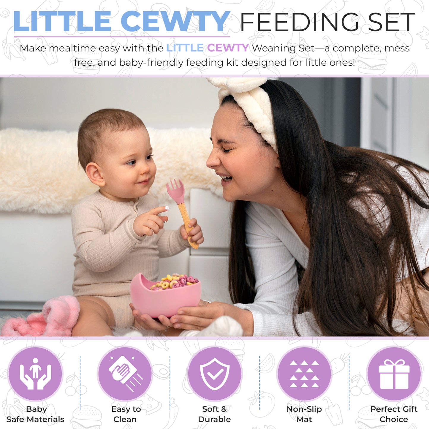 Little Cewty Pink 8Pcs Baby Feeding Set